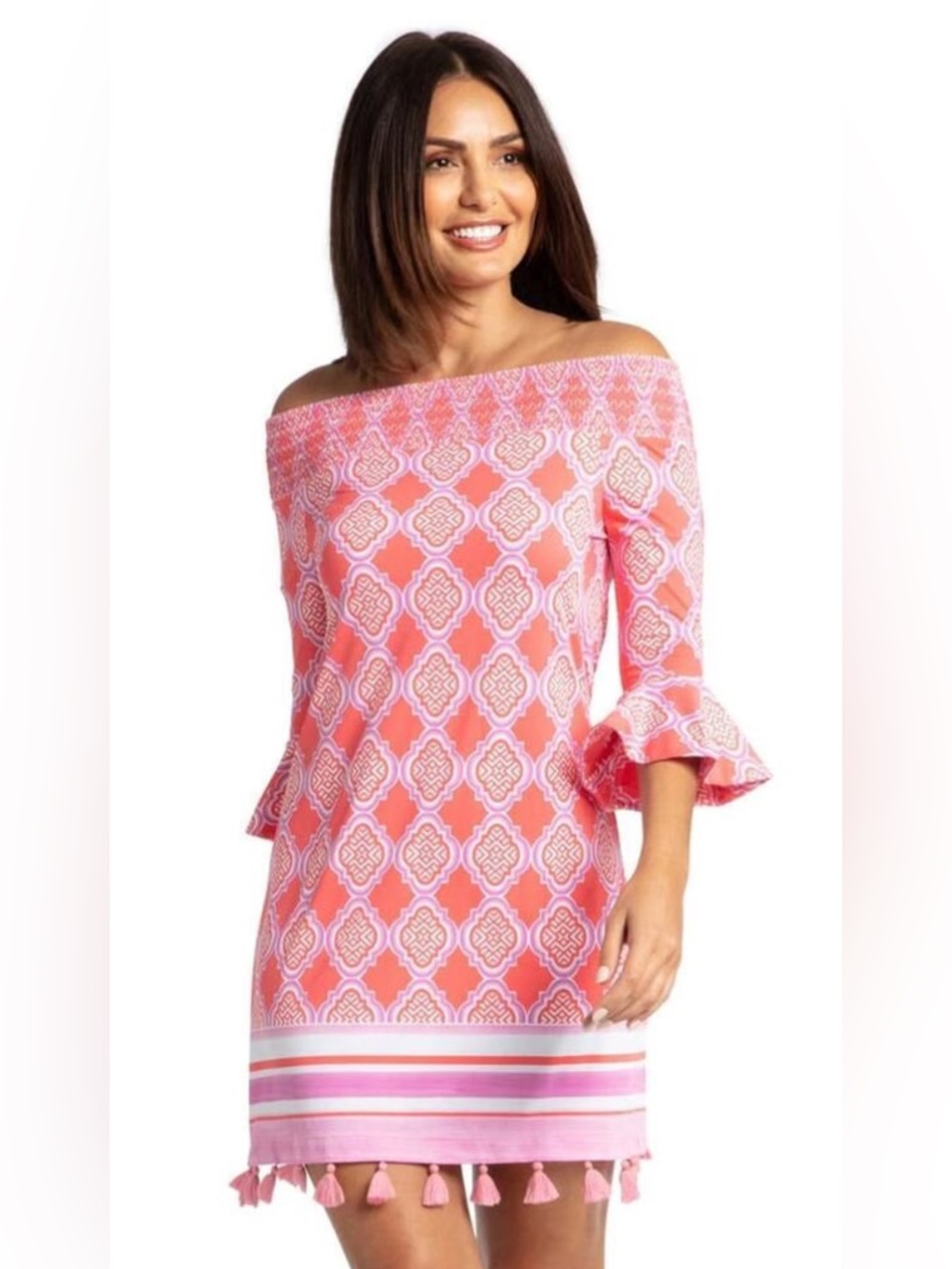 Cabana Life Coral Off-Shoulder With UPF 50+Sun Protection Tunic Dress Size:XS
